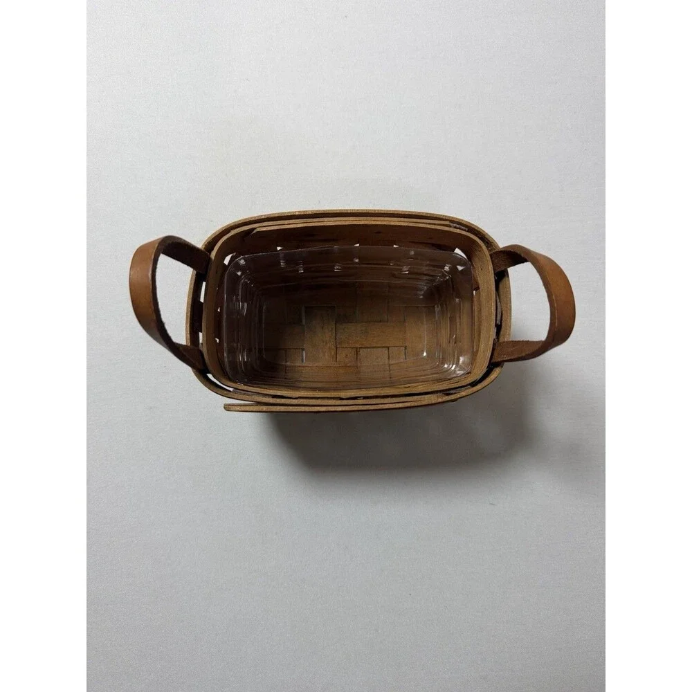 Longaberger Brown Wooden Basket 1992 Salt & Pepper Holder With Plastic Liner